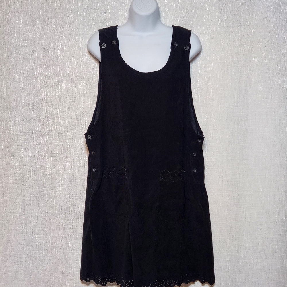 Paul Harris Design Romper Cutout Edges Vintage Faux Suede Black Large